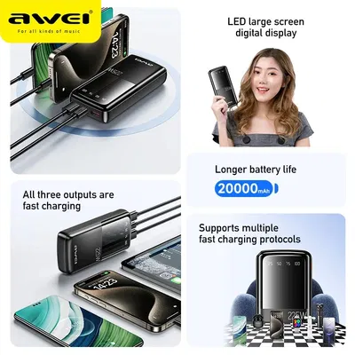Awei P13K 22.5W PD Powerbank 20000mAh Fast Charging - Image 3