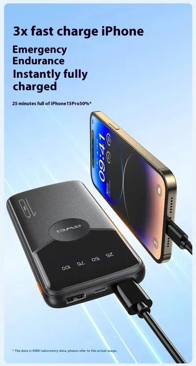 AWEI P32K Portable 10000mAh Power Bank Digital Display Phone Charger External Battery - Image 4