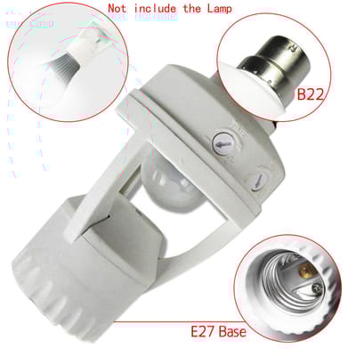 PIR Infrared Motion Sensor LED Lamp Holder | B22 to E27 Base Adapter | Automatic On/Off Light Control | AC 220V, 60W Max