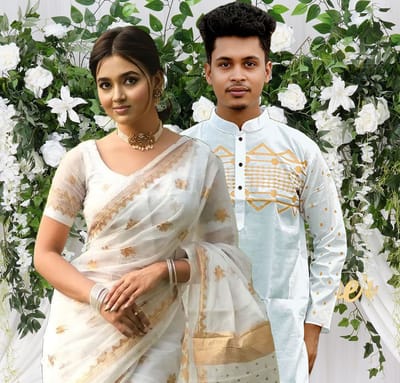 শাড়ি পাঞ্জাবি কাপল সেট - Image 4