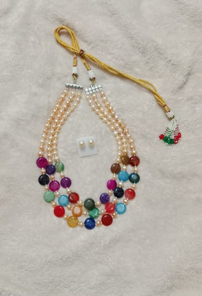 Exclusive 3 Layer Pearl & Akik combination neckpiece