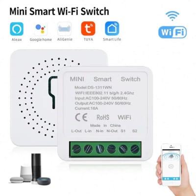 1 Gang Smart WiFi + RF Switch Relay (Tuya 16A) | Control with Remote, App & Voice | Smart Life, Alexa, Google Home