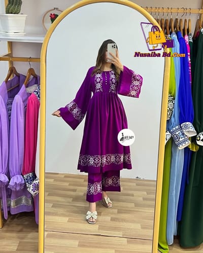 প্রিমিয়াম লিলেন কাপড়💝সম্পূর্ণ এমব্রয়ডারি সুতার কাজ