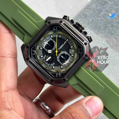 Tubular Sport SILICON | Green Belt Matte SS Black Body | Chronograph