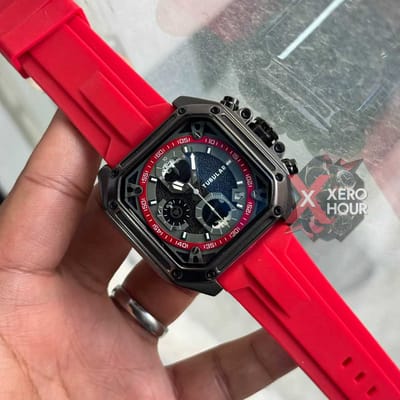 Tubular Sport SILICON | Red Belt Matte SS Black Body | Chronograph