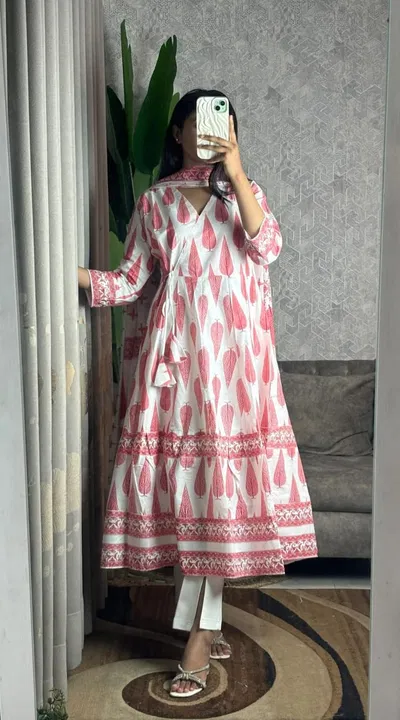 নিউ ব্লক স্কিন প্রিন্টেড পিওর কটন আনারকলি গাউন টু-পিস