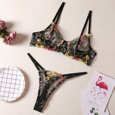 Elegant Floral Embroidered Lingerie Set - Image 1