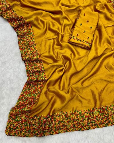 ধুপিয়ান সিল্ক শাড়ির সাথে ব্লাউজ পিস আছে - Image 2