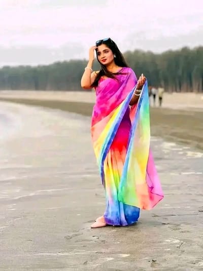 রেইনবো জর্জেট শাড়ি - Image 4