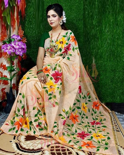 হ্যান্ড প্রিন্ট হাফ সিল্ক শাড়ি - Image 14