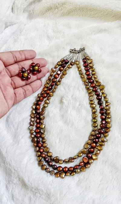 Uncut Pearl 3 Layer Necklace