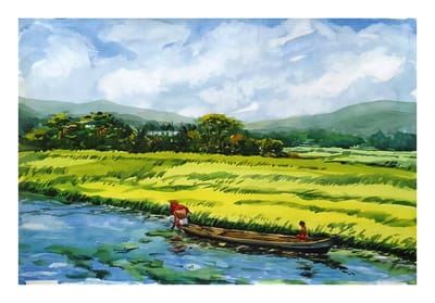 Tranquil River Through Golden Fields