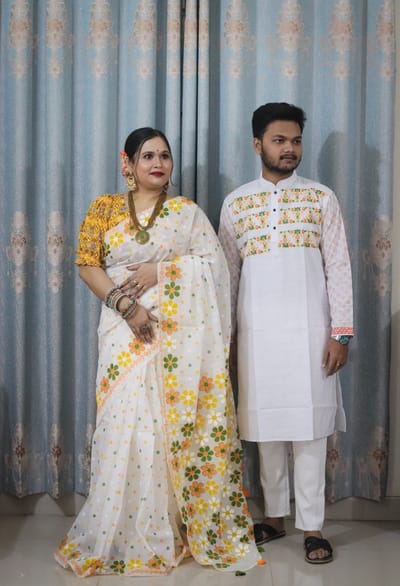 Panjabi Sharee with Blouse Piece Couple Set - Image 5