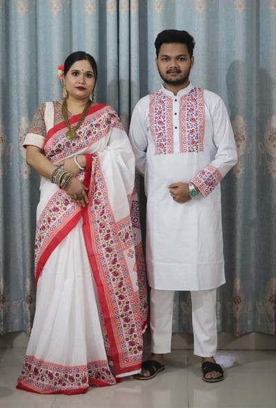 Panjabi Sharee with Blouse Piece Couple Set - Image 6