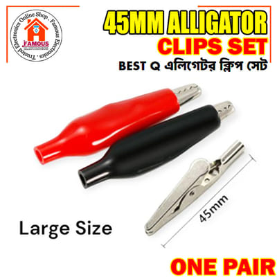 1 Pair Alligator Clips (Red & Black) | 45mm Plastic Boot Electrical Test Clamps | Battery & Multimeter Crocodile Claws
