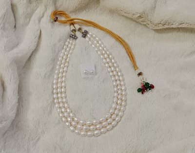 White Rice Pearl  3 layer Necklace