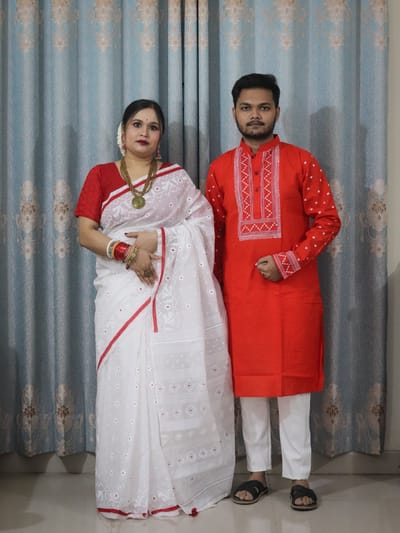 Panjabi Sharee with Blouse Piece Couple Set - Image 4