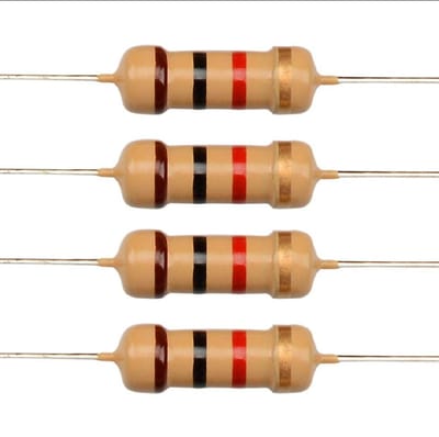 20PCS 1K Ohm Carbon Film Resistors – 1/4W 5% Tolerance | Fixed Passive Components