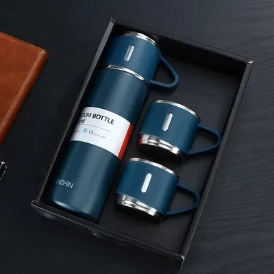 Stainless Steel Vacuum Flask Hot And Cool Water Bottle with two cups