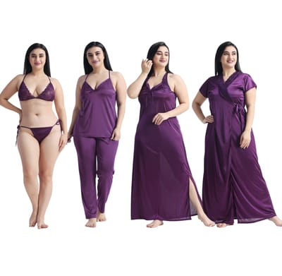 ৬-পিস প্রিমিয়াম নাইট ওয়্যার কম্বো - বেগুনি - Image 1
