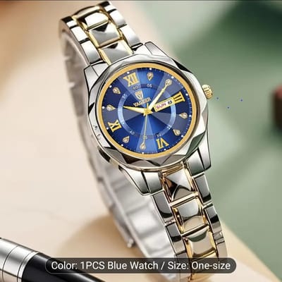 Women's Elegant Business Watch - Roman Numeral Dial with Blue Center,