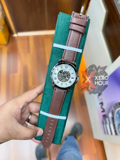 FOSSIL AUTOMATIC WATCH | LEATHER BELT | BROWN BELT WHITE DIAL