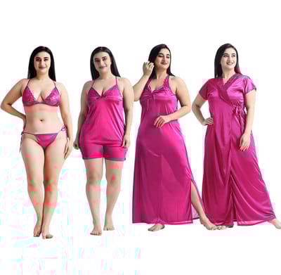 ৬-পিস নাইট ওয়্যার সেট (গাড় গোলাপী) - Image 2