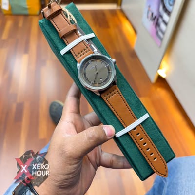 TUBULAR | AUTHENTIC LEATHER BELT | BROWN BLET | GREY DIAL