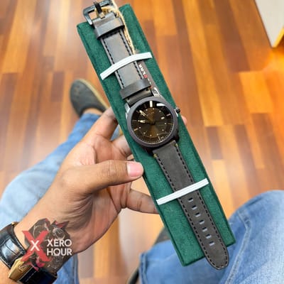 TUBULAR | FOSSIL SHAPE | AUTHENTIC LEATHER BELT |  BLACK BELT | BLACK DIAL