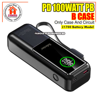 100W Super Fast Charging Power Bank Case (Battery Not Included) | Built-in Cable | LED Display