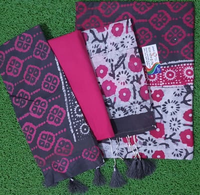 Batik Floral Print Casual Wear (Dark gray with Pink)