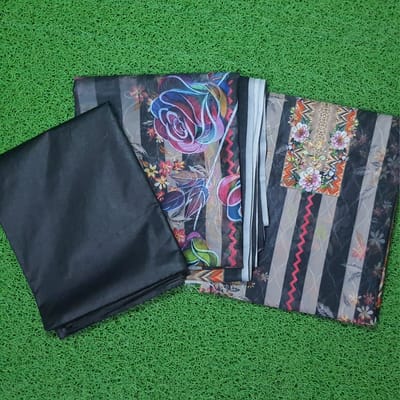 Striped & Floral Patch Salwar Kameez (3-Piece)