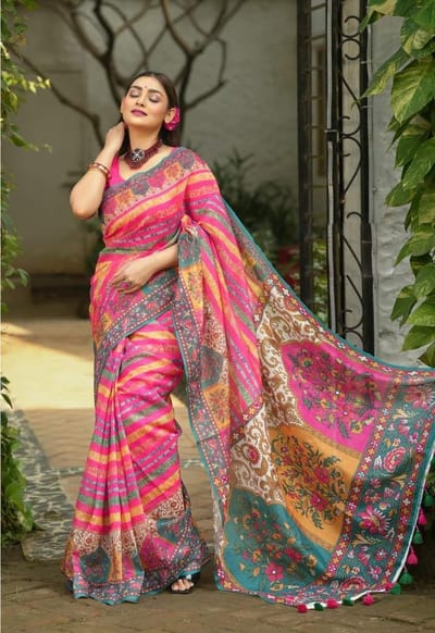 Digital Print Sharee with Blouse Piece - Image 2