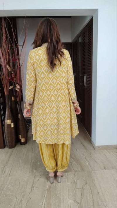 Yellow Dhoti Style Koti Three Piece Set - Image 1