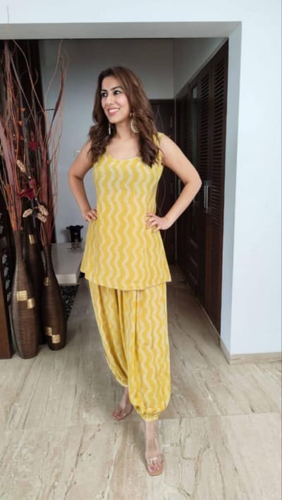 Yellow Dhoti Style Koti Three Piece Set - Image 2