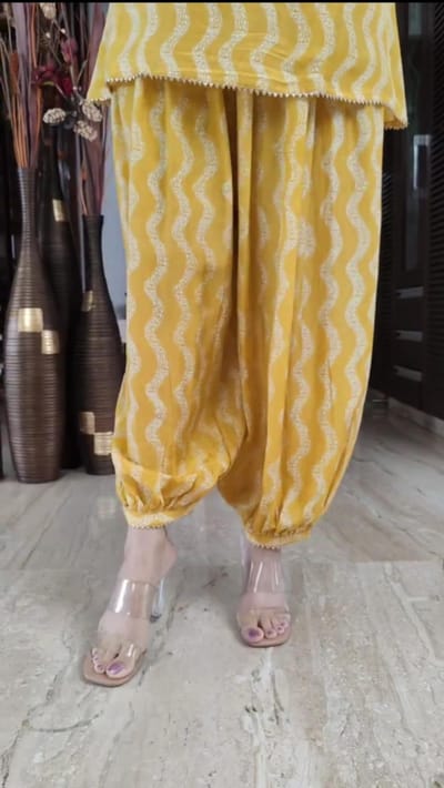 Yellow Dhoti Style Koti Three Piece Set - Image 4