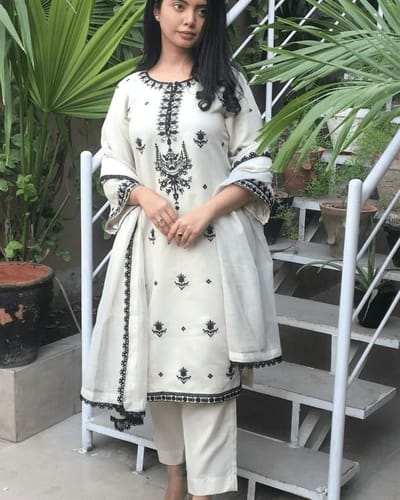 White Georgette Three Piece Set - Image 1