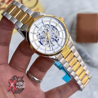 Tissot | Automatic Movement | Half Skeleton | Dual Tone | Silver with  White