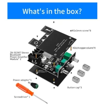 502MT Bluetooth 5.0 Super Base Amplifier Board with Acrylic Box Sell 2.0 Channel 2x50W Power Audio Stereo Amplifier Board AUX Bass Treble AMP similar ZK-502M CA-502MT ZK-502MT