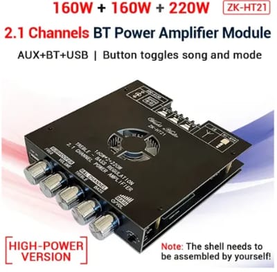 ZK-HT21 160WX2+220W TDA7498E 2.1 Channel Bluetooth Digital Power Amplifier Module DC15-36V High and Low Tone Subwoofer
