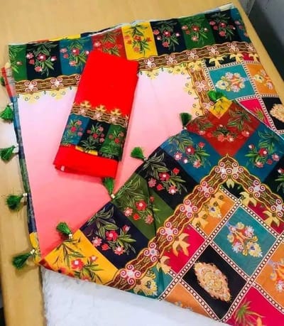 Stone and Digital Print Sharee with Blouse Piece - Image 3