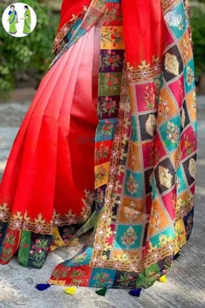 Stone and Digital Print Sharee with Blouse Piece - Image 2