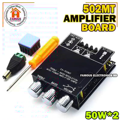 502MT Bluetooth 5.0 Super Base Amplifier Board with Acrylic Box Sell 2.0 Channel 2x50W Power Audio Stereo Amplifier Board AUX Bass Treble AMP similar ZK-502M CA-502MT ZK-502MT