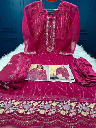 পাকিস্তানি এমব্রয়ডারি জর্জেট থ্রি পিস - Image 4