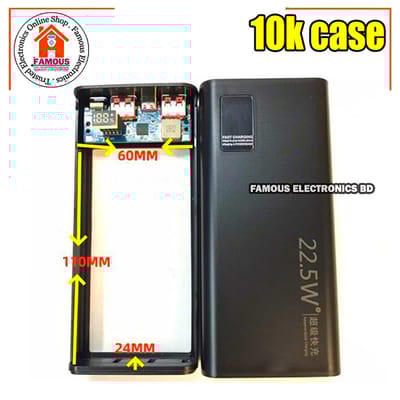Power Bank Case with Circuit Board – 22.5W Fast Charging | Dual 3.7V 10000mAh Polymer Battery Support | Type-C PD + Dual USB | Display | Black & White