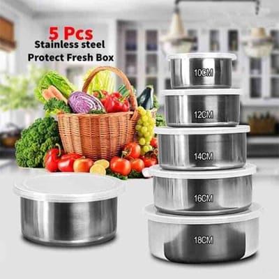 5 Pcs Multifunctional Stainless Steel Protect Fresh Box With Lid