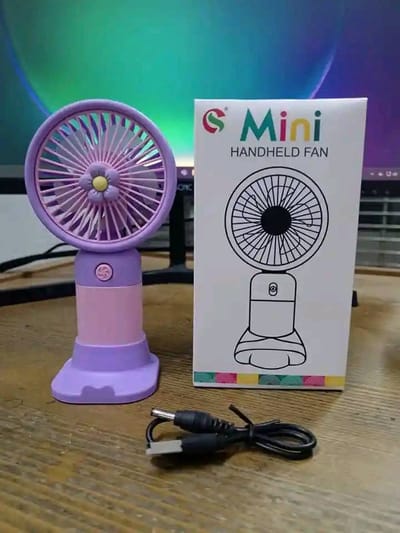 Mini Rechargeable Handheld Fan – Purple Flower Design