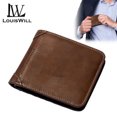 LouisWill Men Wallets Retro PU Short Wallet Business Wallets Bag Zipper Clutch Wallets Multi-Card Position Wallets