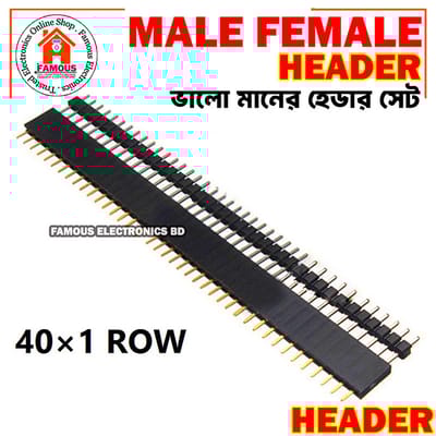 40 Pin 2.54mm Single Row Straight Male + Female Pin Header Strip black