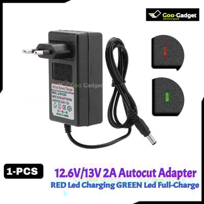 12.6V / 13V 2A Lithium-Ion Battery Charger Adapter | Auto-Cut Off | LED Indicator | 3S 18650 Smart Charger – Black
